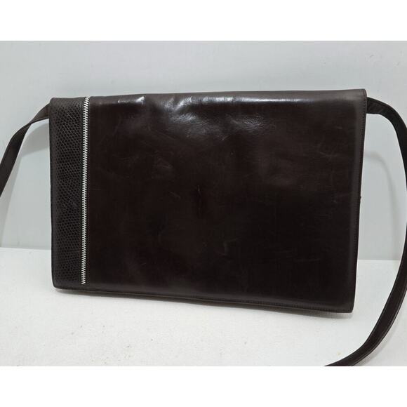 Vintage 1980s Charles Jourdan Paris Brown Leather Flap Crossbody Purse/Clutch - Picture 3 of 9